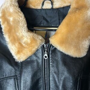 Women's Black Leather Jacket with Faux Fur Collar